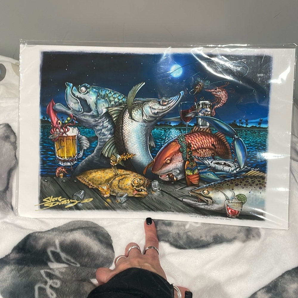 Super cute new in pkg drunkin fish print unframed